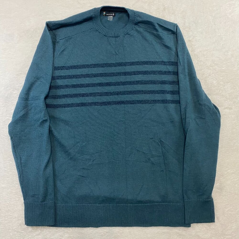 Smartwool Sweater Mens Size L Sparwood Striped Blue Crew Neck Lightweight Wool